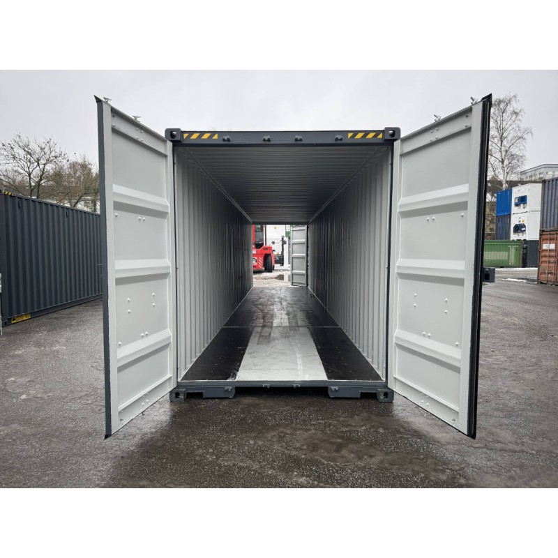 Conteneur maritime HC de 40 pieds à double porte avec système de rayonnage à pneus et éclairage