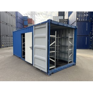 Conteneur de stockage de 20 pieds avec étagères, lumière, porte latérale