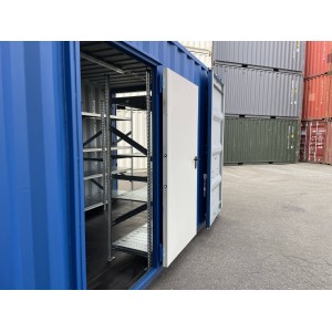 Conteneur de stockage de 20 pieds avec étagères, lumière, porte latérale